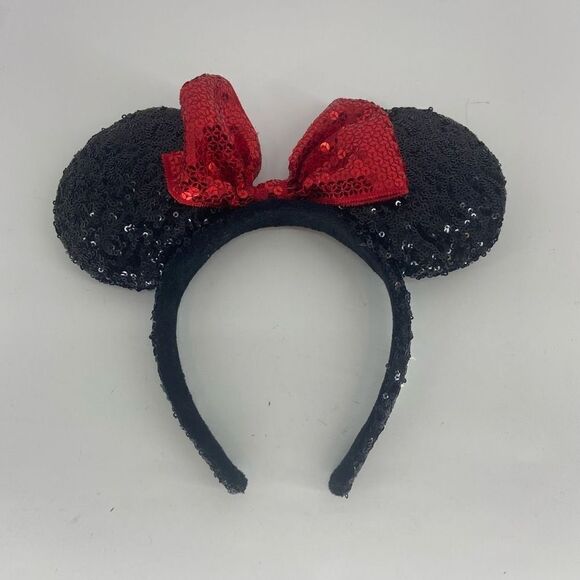Disney Other - Disney Girls Black & Red Minnie Mouse Ear Hat Sequined Headband